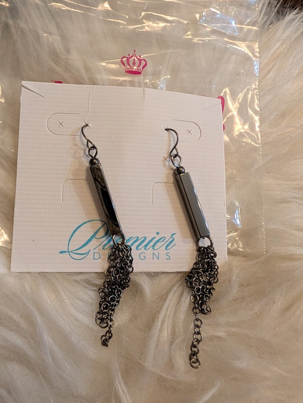 Premier Designs Hematite Bar Chain Tassel Earrings